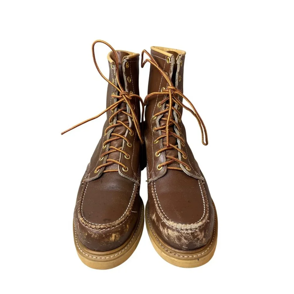 Vintage HY-TEST Mens Moc Toe Brown Leather Work Boots 8.5C